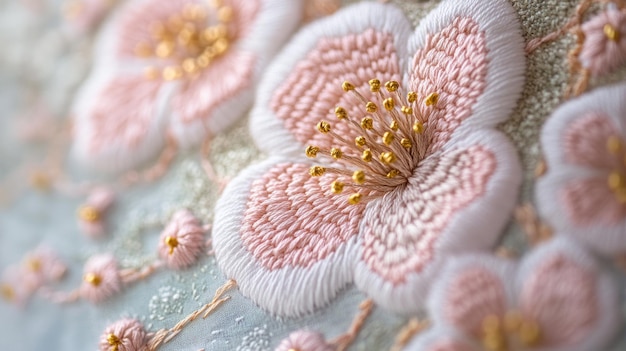 haft na tkaninie z kwiatowym wzorem